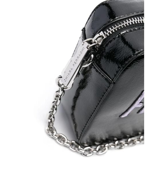 Chiara Ferragni Black Eyelike Logo-Embroidered Crossbody Bag