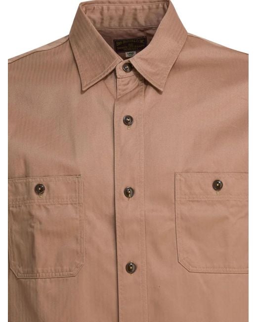 Buzz Rickson's Brown Buttoned-Pocket Cotton Shirt for men