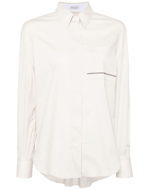 Brunello Cucinelli White Embroidered Detailing Shirt