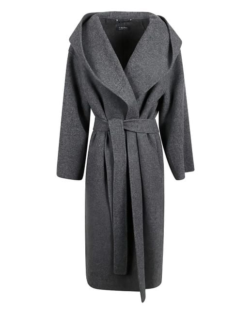 Max Mara Gray Hooded Belted Coat