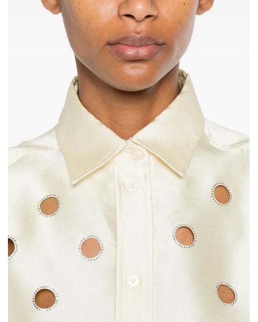 Sandro White Rhinestone-Embellished Cut-Out Shirt
