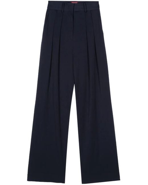 Staud Blue Wide-Leg Pleated Trousers