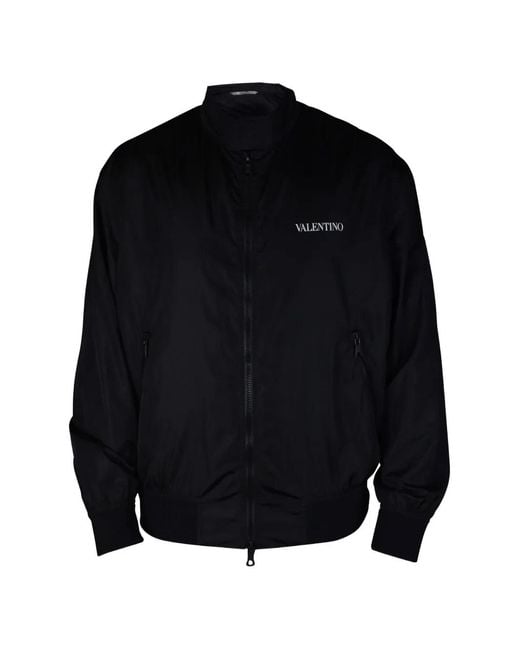 Valentino Garavani Black Logo-Print Bomber Jacket for men
