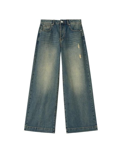 B+ AB Blue Distressed Wide-Leg Jeans