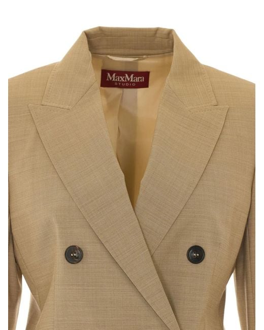 Max Mara Natural Double-Breasted Peak-Lapel Blazer