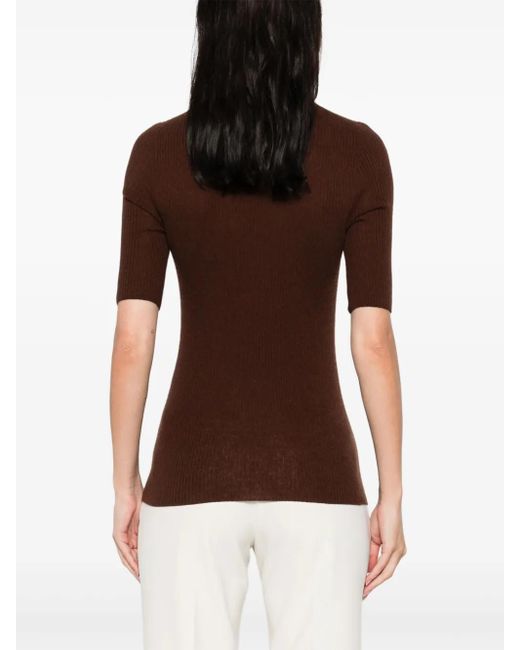 Fabiana Filippi Brown Ribbed Short-Sleeve Top