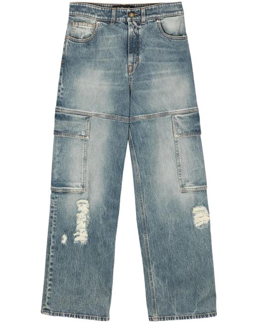 Just Cavalli Blue Distressed Straight-Leg Jeans