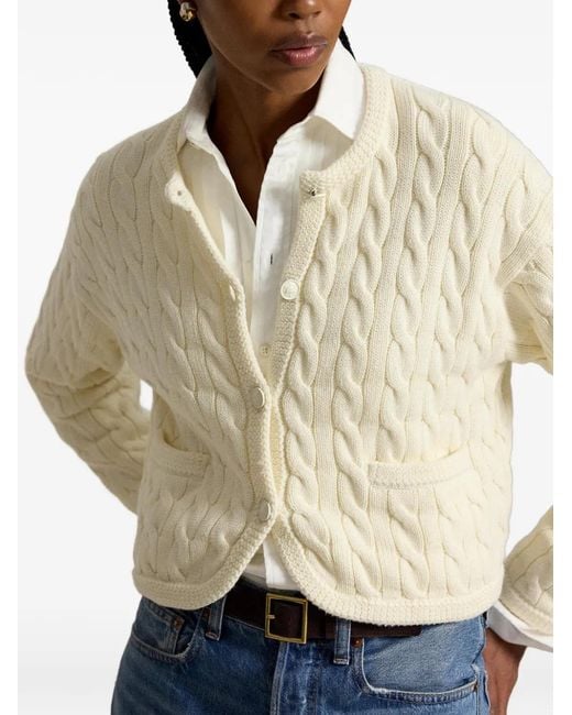 Polo Ralph Lauren White Cable-Knit Buttoned Cardigan