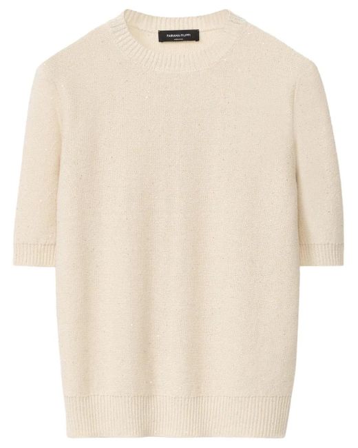 Fabiana Filippi Natural Sequin-Embellished T-Shirt