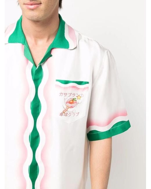 Casablanca Green Le Jeu De Ping Pong Printed Silk Shirt for men