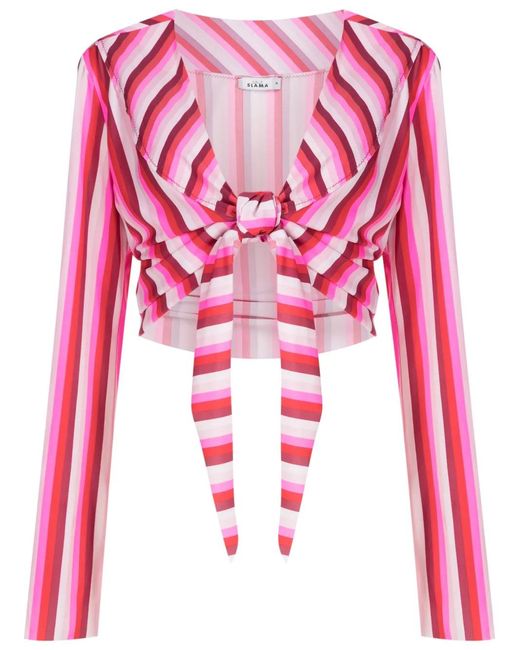 Amir Slama Red Stripe-Print Tied Crop Top
