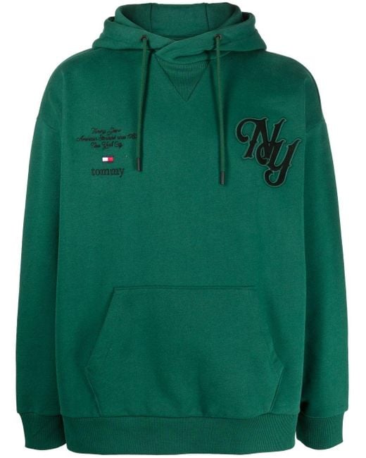 Tommy Hilfiger Embroidered-logo Cotton Drawstring Hoodie in Green for Men |  Lyst