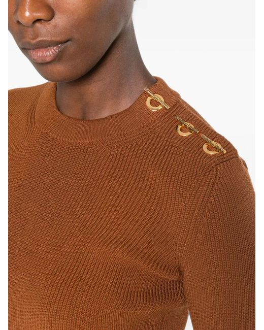 Elisabetta Franchi Brown Logo-Plaque Ribbed Top