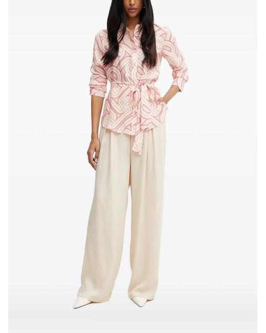 Silvian Heach Natural Abstract-Print Belted Shirt