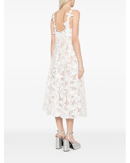 Marchesa White Lace-Detailing Midi Dress