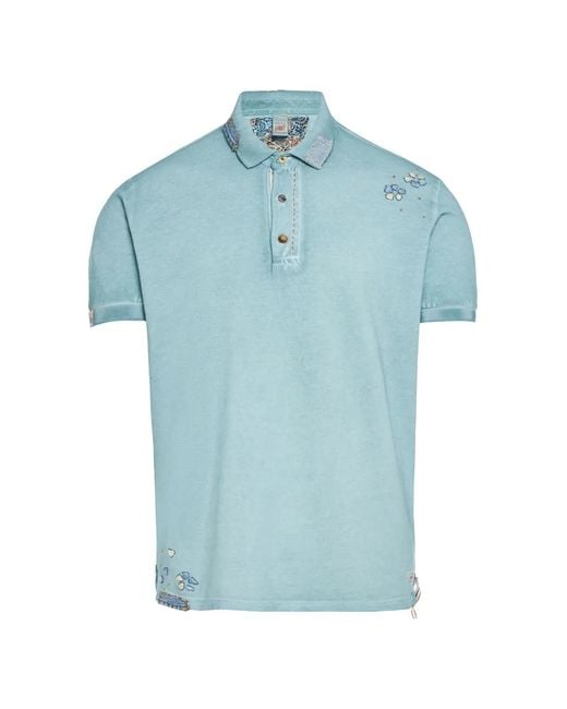 Bob Blue Embroidered Denim-Patch Polo Shirt for men