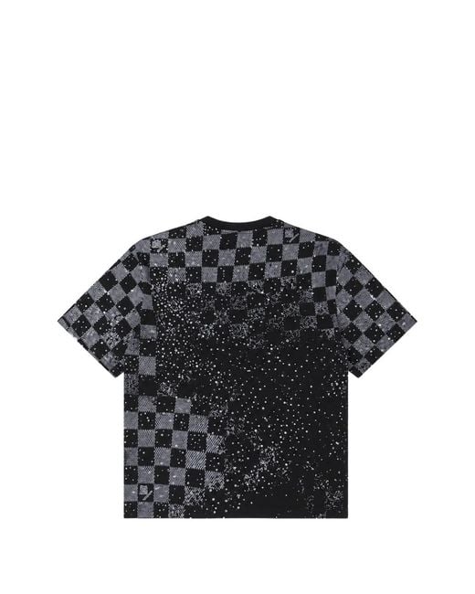 GUAPI Black Checkerboard-Pattern Rhinestone-Embellished T-Shirt for men
