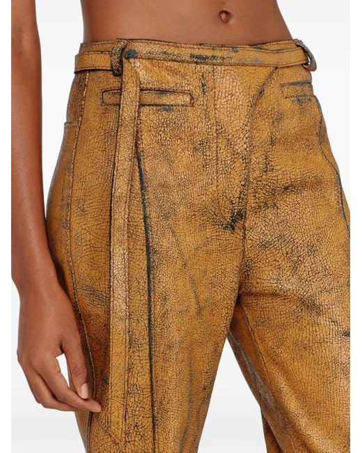 DIESEL Natural Leather Pants With Crackled Effect