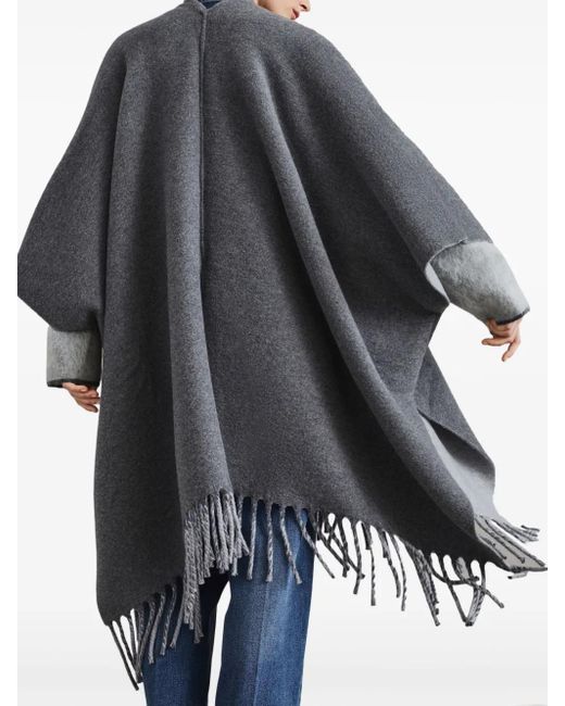 Brunello Cucinelli Gray Fringed-Edge Wool-Cashmere Cape