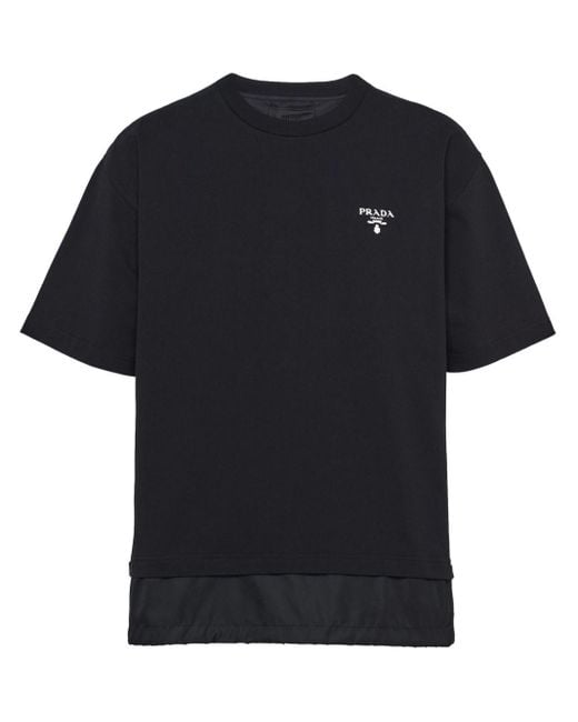 Camiseta con logo estampado y detalle a capas Prada de hombre de color Black