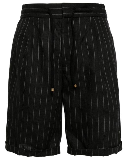 Brunello Cucinelli Black Pinstripe Linen Shorts for men