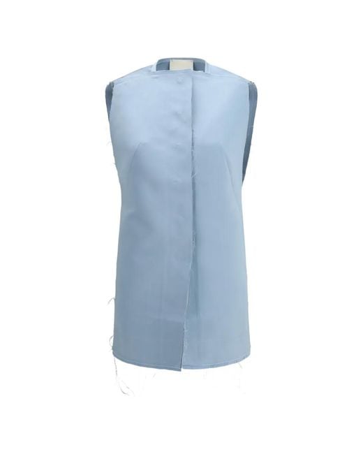 DI STAVNITSER Blue Audrey Frayed-Detail Sleeveless Top