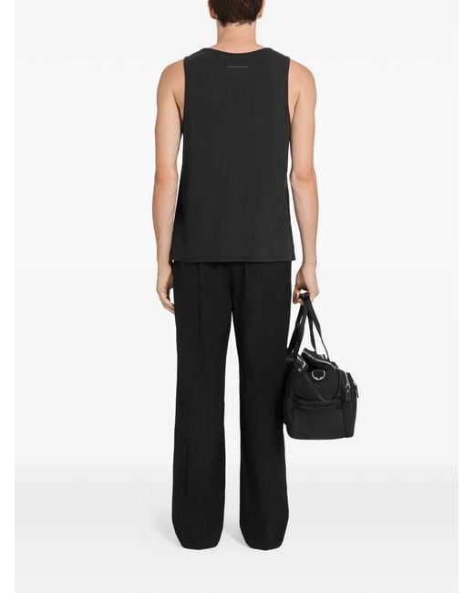 MM6 by Maison Margiela Black Ribbed Logo-Plaque Tank Top for men