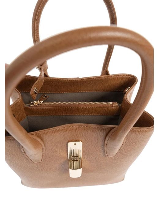 Furla Brown Goccia Top-Handle Lock Leather Small Tote Bag