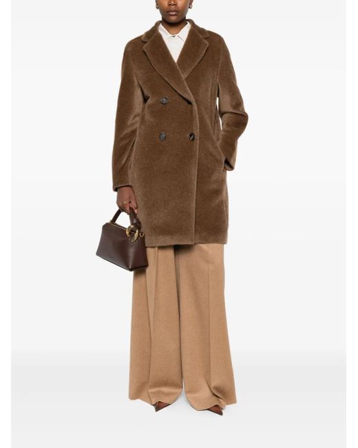 Max Mara Brown Double-Breasted Alpaca-Wool-Blend Coat