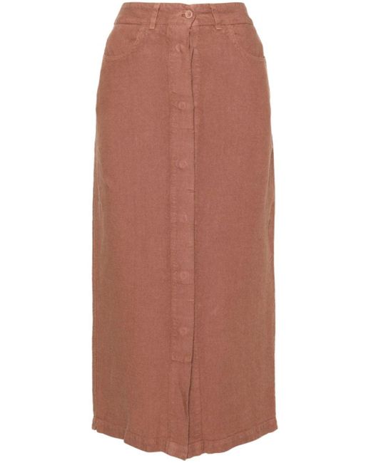 120% Lino Brown Linen Midi Skirt