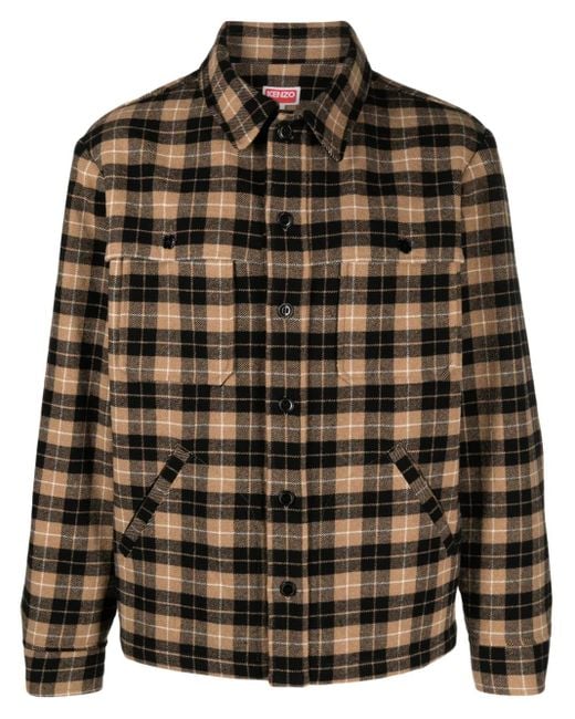 KENZO Brown Checked Button-Up Shirt for men