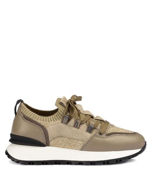 Doucal's Natural Embellished Leather Sneakers