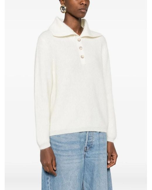 Gran Sasso White Button Collared Sweater