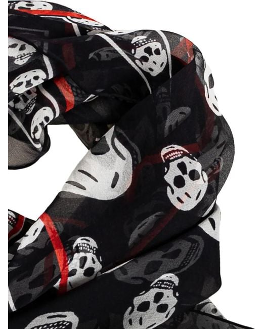 McQueen Black Skull-Print Asymmetrical Scarf