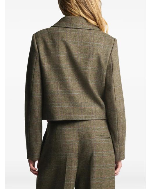 Fay Green Check-Pattern Toggle-Fastening Cropped Jacket