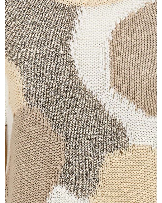 Kangra Natural Sequin-Embellished Patchwork Sweater