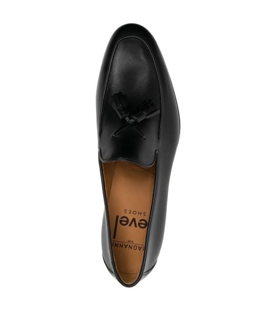 Magnanni Shoes Black Leather Tassel-Detail Loafers for men