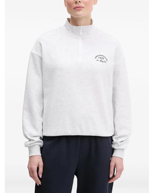 Guess White Logo-Print Quarter-Zip Sweater