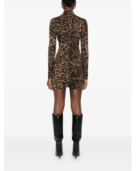 Vestido fruncido con estampado de leopardo Blumarine de color Black