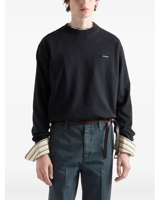 Prada Black Long-Sleeved Cotton T-Shirt for men