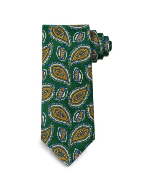 Bona Furtuna Green Paisley-Print Silk Tie for men