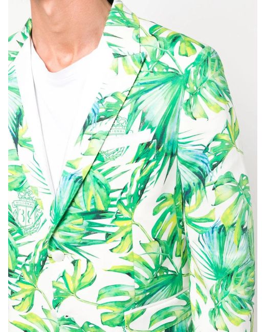 Billionaire Green Palm-Tree Print Blazer for men