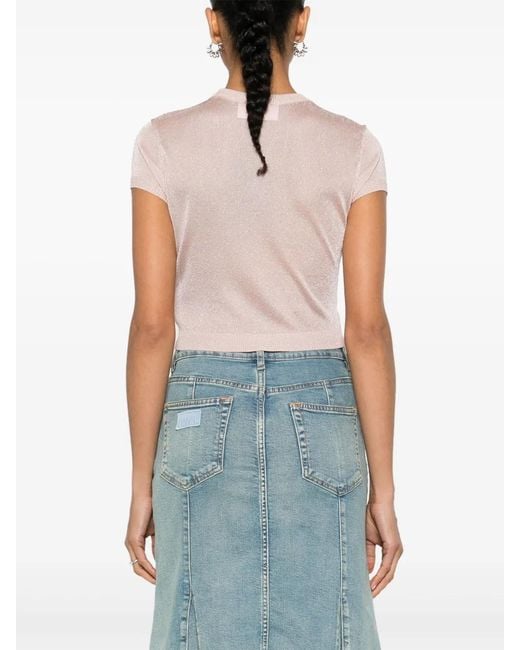 Chiara Ferragni Pink Eyelike-Motif Metallic Cropped Jumper
