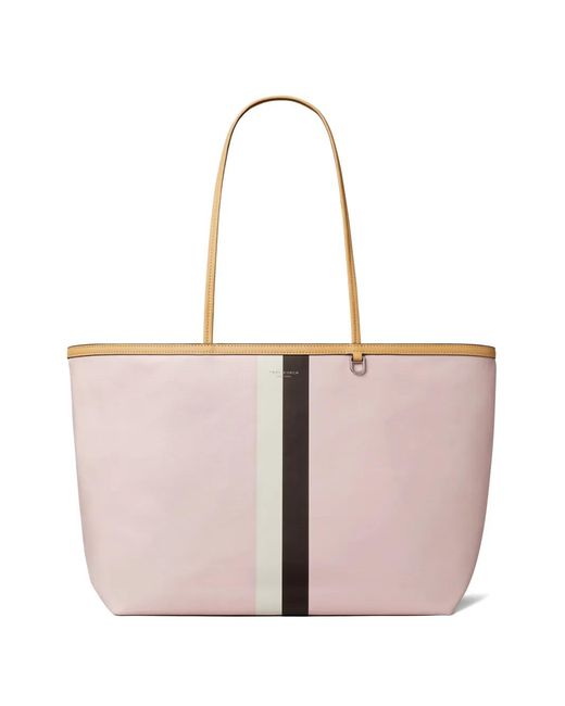 Tory Burch Pink Sac Cabas Racer À Logo Imprimé Et Détails De Rayures
