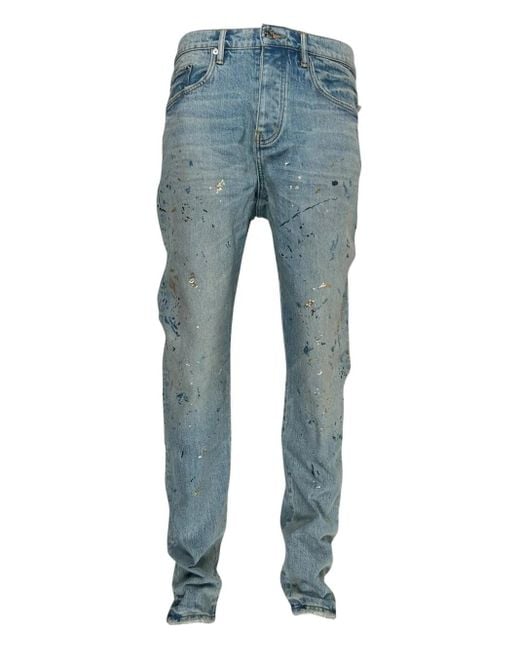 Purple Brand Blue Paint-Splatter Jeans for men