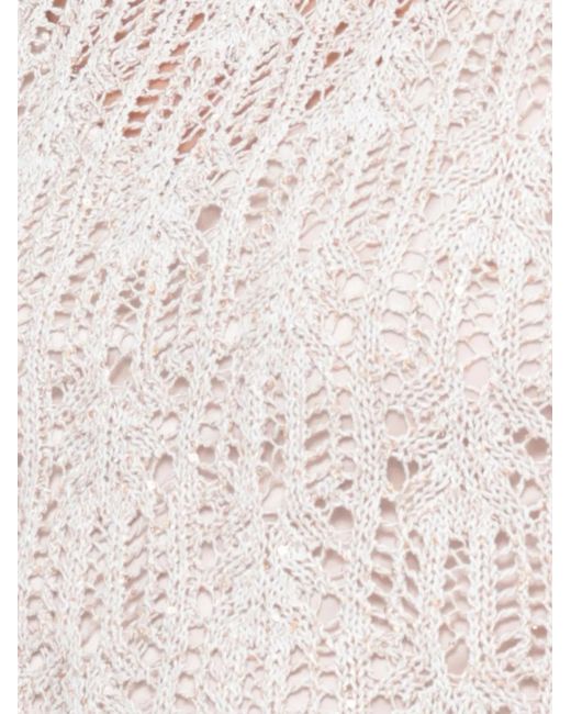 D.exterior White Crochet-Knit Pleated Maxi Dress