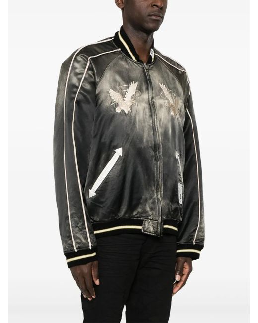 Maison Mihara Yasuhiro Black Embroidered Satin Bomber Jacket for men