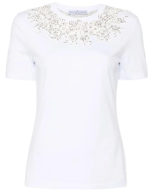 Ermanno Scervino White Lace-Detail Crystal-Embellished T-Shirt