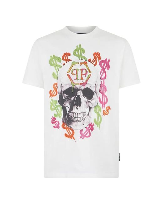 Philipp Plein White Jersey T-Shirt Dollar Spray for men
