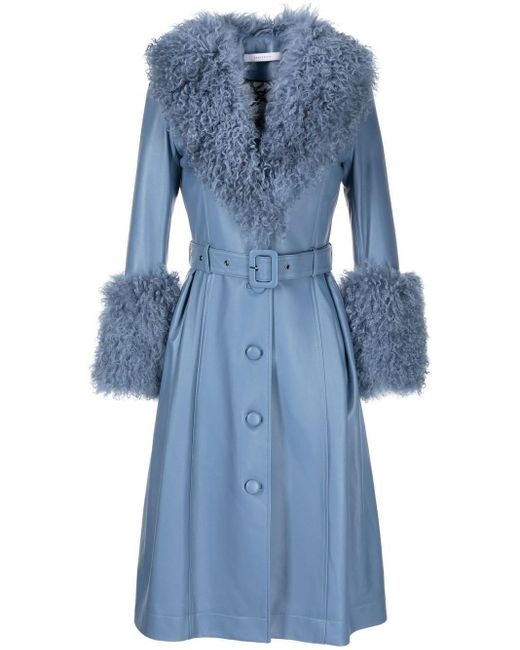 Saks Potts Blue Shearling-trim Leather Coat